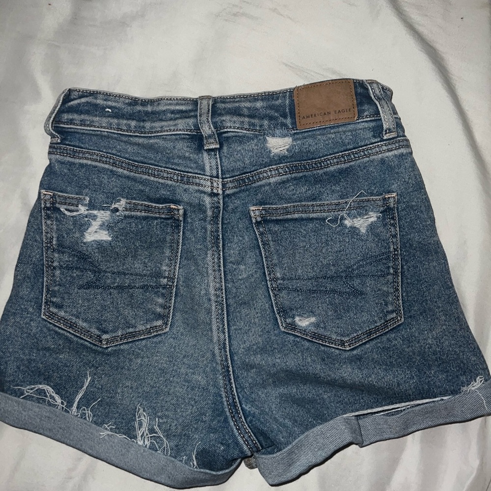 American Eagle Outfitters Blue Distressed Jean Shorts - Picture 2 of 3